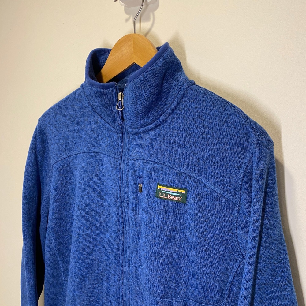 L.L.Bean Sweater Fleece Jacket Mens M Blue Excellent Full Zip Mock Neck 504938 - Picture 4 of 9